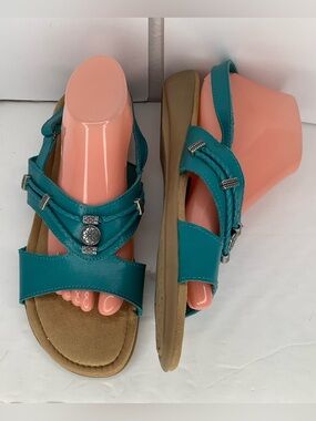 Minnetonka Turquoise Teal Leather Ornament Comfort Women’s Sandals Sz 11WW Boho